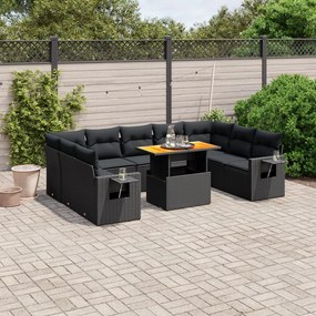 vidaXL 10 részes fekete polyrattan kerti ülőgarnitúra párnákkal