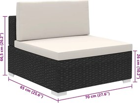 8-részes fekete polyrattan kerti bútorszett párnákkal