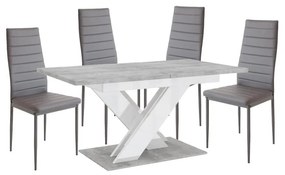 Maasix SWTG Magasfényű Fehér - Beton 4 személyes étkezőszett Szürke Coleta székekkel