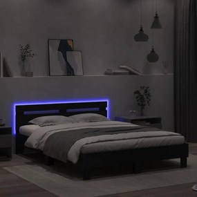 fekete ágykeret fejtámlával és LED-del 140 x 200 cm