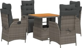 vidaXL 5 részes szürke polyrattan kerti étkezőgarnitúra párnával