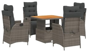 vidaXL 5 részes szürke polyrattan kerti étkezőgarnitúra párnával