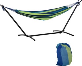 Outsunny Függőágy Állvánnyal 310x117 cm - Hordozható Kemping Függőágy Állítható Magassággal 120 kg Teherbírással Teraszra Csíkos Zöld és Kék | Aosom
