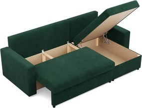 Zeus sarokkanapé, 2 ágyneműtartóval, egyenes kartámasz, kordbársony, univerzális oldal, hab töltet, zöld