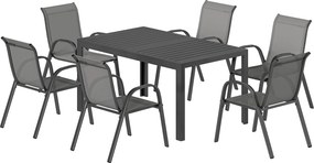 Outsunny 7 részes kerti étkezőgarnitúra — téglalap asztal és 6 egymásra rakható Textilene szék, világosszürke | Aosom
