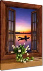 Vászonkép 50x70 Esti horgászat naplementekor