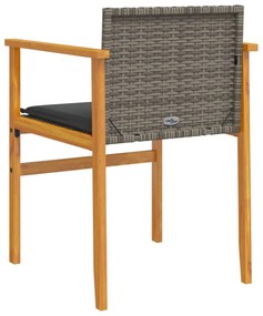 2 db szürke polyrattan és tömör fa kerti szék párnával