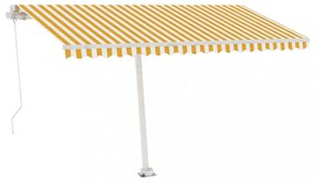 sárga és fehér kézzel kihúzható póznás napellenző 400 x 300 cm