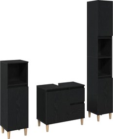 vidaXL Fürdőszoba bútor szett 3 pcs Fekete tölgy Mérnöki fa és fém