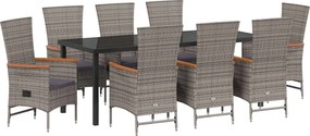 vidaXL Kert étkező szett párnával 9 pcs Szürke Porszórt acél
