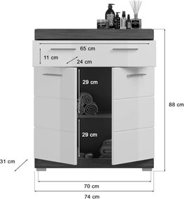 Scout 2 ajtós fürdőszobaszekrény sötétszürke/fehér