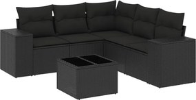 vidaXL 6 részes fekete polyrattan kerti ülőgarnitúra párnákkal