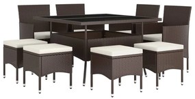 9 részes barna polyrattan kerti étkezőgarnitúra