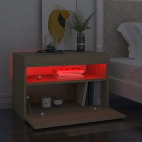 2 db sonoma tölgyszínű éjjeliszekrény LED-lámpákkal 60x35x40 cm