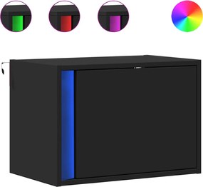 vidaXL 2 db fekete falra szerelhető éjjeliszekrény LED-világítással