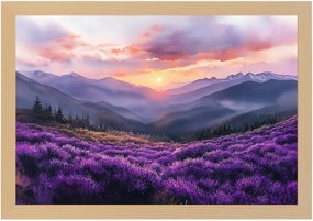 Poszter Keret Fa Tájkép Hegyek Panoráma Virágok Láp 60x40