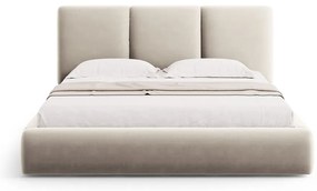 Krémszínű bársony kárpitozott ágyneműtartós franciaágy ágyráccsal 140x200 cm Brody – Mazzini Beds