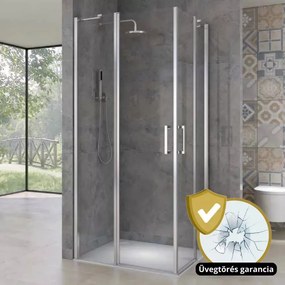 London duo 110x110 cm Szögletes két fix+nyílóajtós zuhanykabin 6 mm vastag vízlepergető biztonsági üveggel, krómozott elemekkel