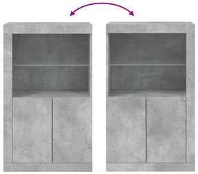 betonszürke szerelt fa tálalószekrény LED-világítással