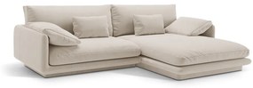 Fehér bársony sarokkanapé (jobb oldali-heverő résszel) Torino – Micadoni