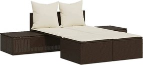 vidaXL barna polyrattan dupla napozóágy párnával