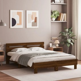 barna tölgy színű ágykeret fejtámlával és LED-del 140x200 cm