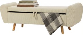 HOMCOM 73 L Storage Bench, 59 x 17.7 x 20 in (150 x 45 x 51 cm), Upholstered Corduroy Velvet with Armrests and Hevea Wood Legs, Beige | Aosom