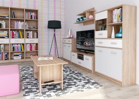 Vitrines szekrény 2D1W1S/80, fehér/tölgy sonoma, TEYO