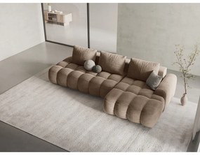 Világosbarna bársony kinyitható-tárolóhelyes sarokkanapé (jobb oldali-heverő résszel) Linz – Cosmopolitan Design