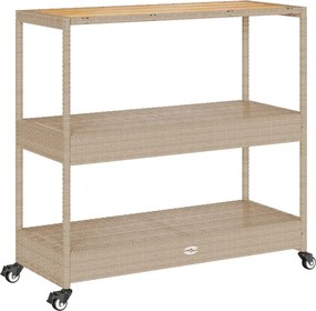vidaXL 3 szintes bézs polyrattan és tömör akácfa zsúrkocsi