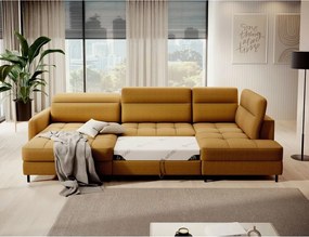 Sárga bársony kinyitható-tárolóhelyes sarokkanapé (jobb oldali-U alakú) Berrto – ELTAP