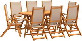 vidaXL 9 részes tömör akácfa és textilén kerti étkezőgarnitúra