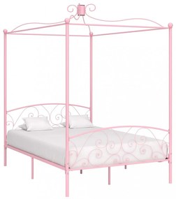 Rózsaszín fém baldachinos ágykeret 120 x 200 cm