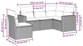 5 részes fekete polyrattan kerti kanapészett párnákkal