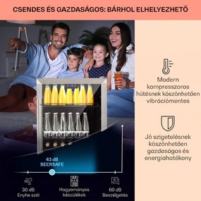 Klarstein Beersafe 5XL, hűtőszekrény, 147 liter, 3 polc, panoráma üvegajtó, rozsdamentes acél