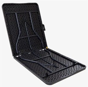 Összecsukahtó kempingasztal fekete színben 180x74 cm., fogantyúval a könnyű hordozhatóság érdekében