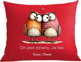 Párna párnahuzat Valentin napra Vicces baglyok Ő furcsa. Én is.