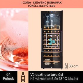 Klarstein Barossa 54 Uno, borhűtő, 155 liter, 54 palack, üvegajtó, érintőképernyős LED