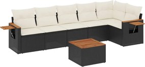 vidaXL 7 részes fekete polyrattan kerti ülőgarnitúra párnával