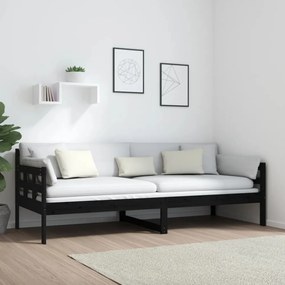 fekete tömör fenyőfa kanapéágy 80x200 cm
