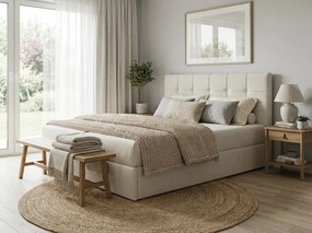 Kárpitozott boxspring ágy DIRELIS VIBE 140x200 cm krém színű Matrac: Bonell rugós matrac