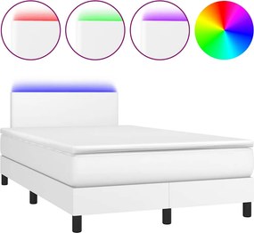 vidaXL fehér műbőr rugós és LED-es ágy matraccal 120x190 cm