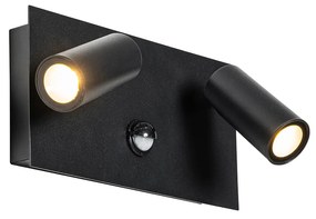 Kültéri fali lámpa fekete, LED 2 fényes mozgásérzékelővel - Simon