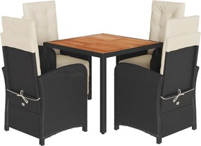 vidaXL 5 részes fekete polyrattan kerti étkezőgarnitúra párnákkal