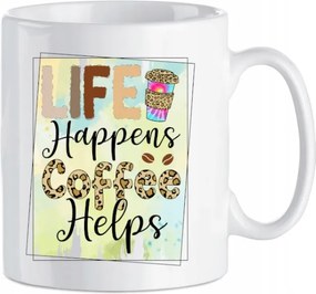 Nyomott mintás bögre Az élet megy Kávé segít Ajándék 330 ml