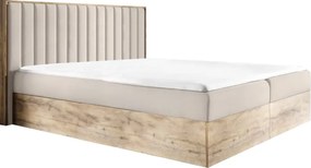 Boxspring ágy, 180x200, bézs Paros szövet/lancelot tölgy, WOOD 4