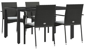 5 részes fekete polyrattan kerti étkezőgarnitúra párnákkal