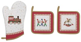 Pamut karácsonyi mintás edényalátét és edényfogó kesztyű szett Polar Express