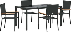 vidaXL Kert étkező szett 5 pcs Fekete polirattan