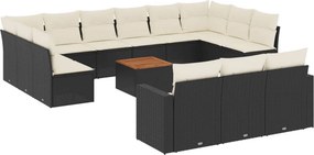 vidaXL 14 részes fekete polyrattan kerti ülőgarnitúra párnákkal